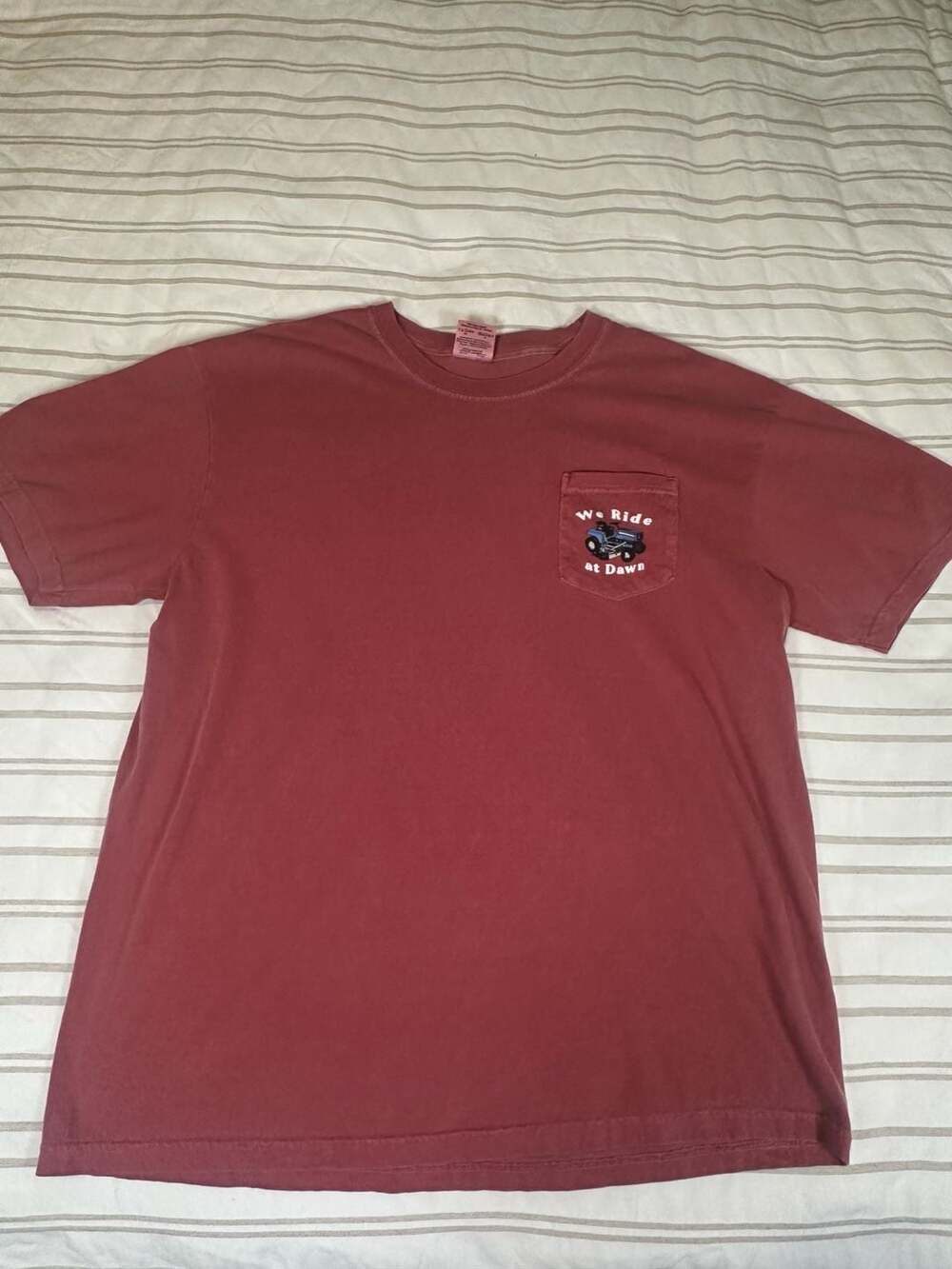 Comfort Colors We Ride At Dawn Lawn Mower Pocket T-Shirt Maroon XL